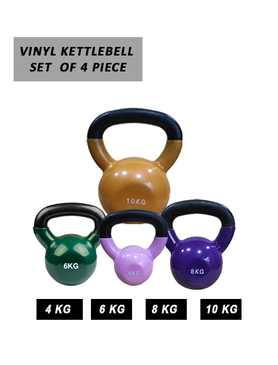 1441 Fitness Vinyl Kettlebell Set 4 Kg to 10 Kg (4 PCS Set)