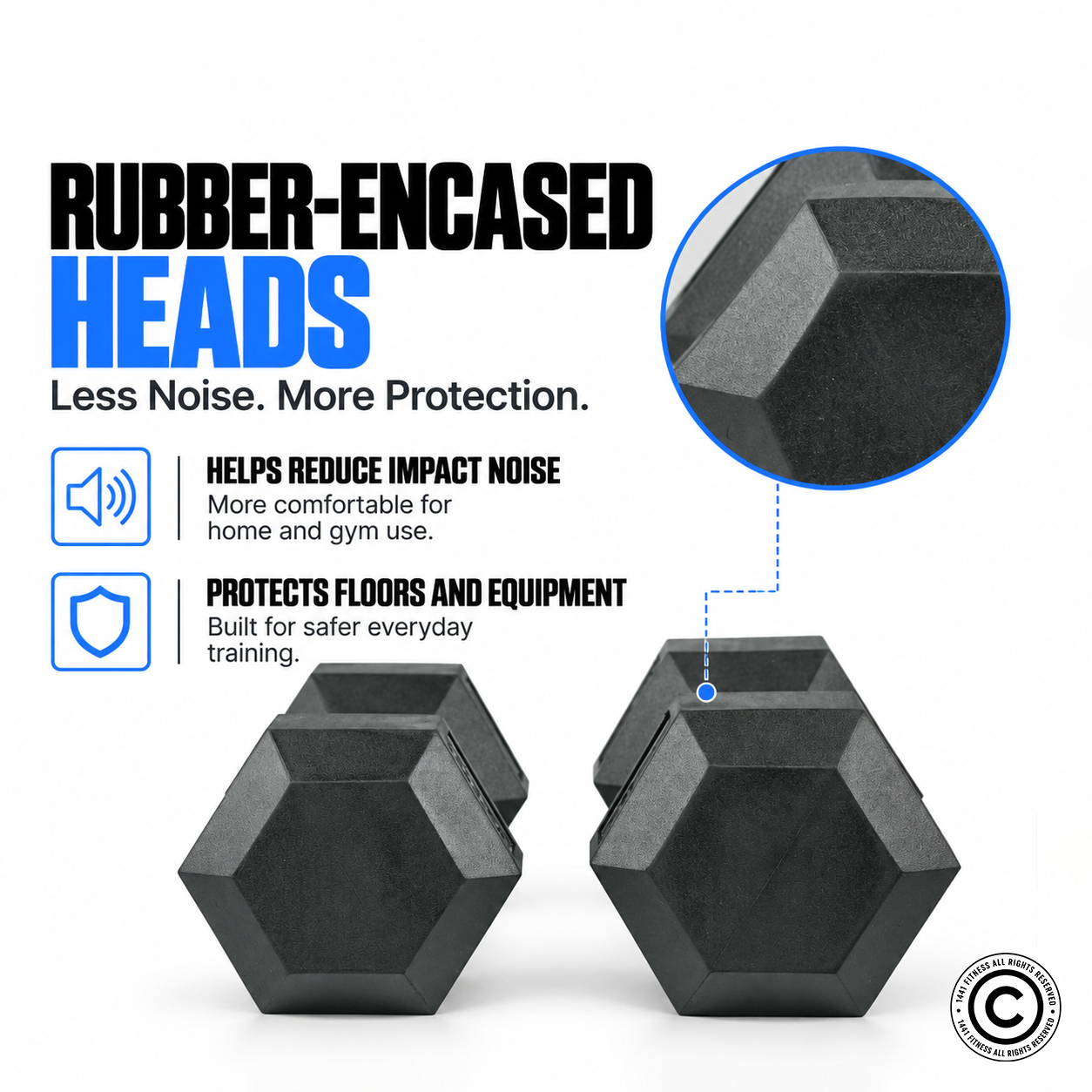 Rubber Hex Dumbbells - 2.5 Kg - 50 Kg (Sold as Pair)