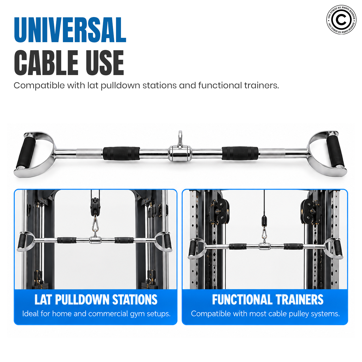 1441 Fitness Lat Attachment Double D Lat Pull Down with Rubber Grip - 90 cm