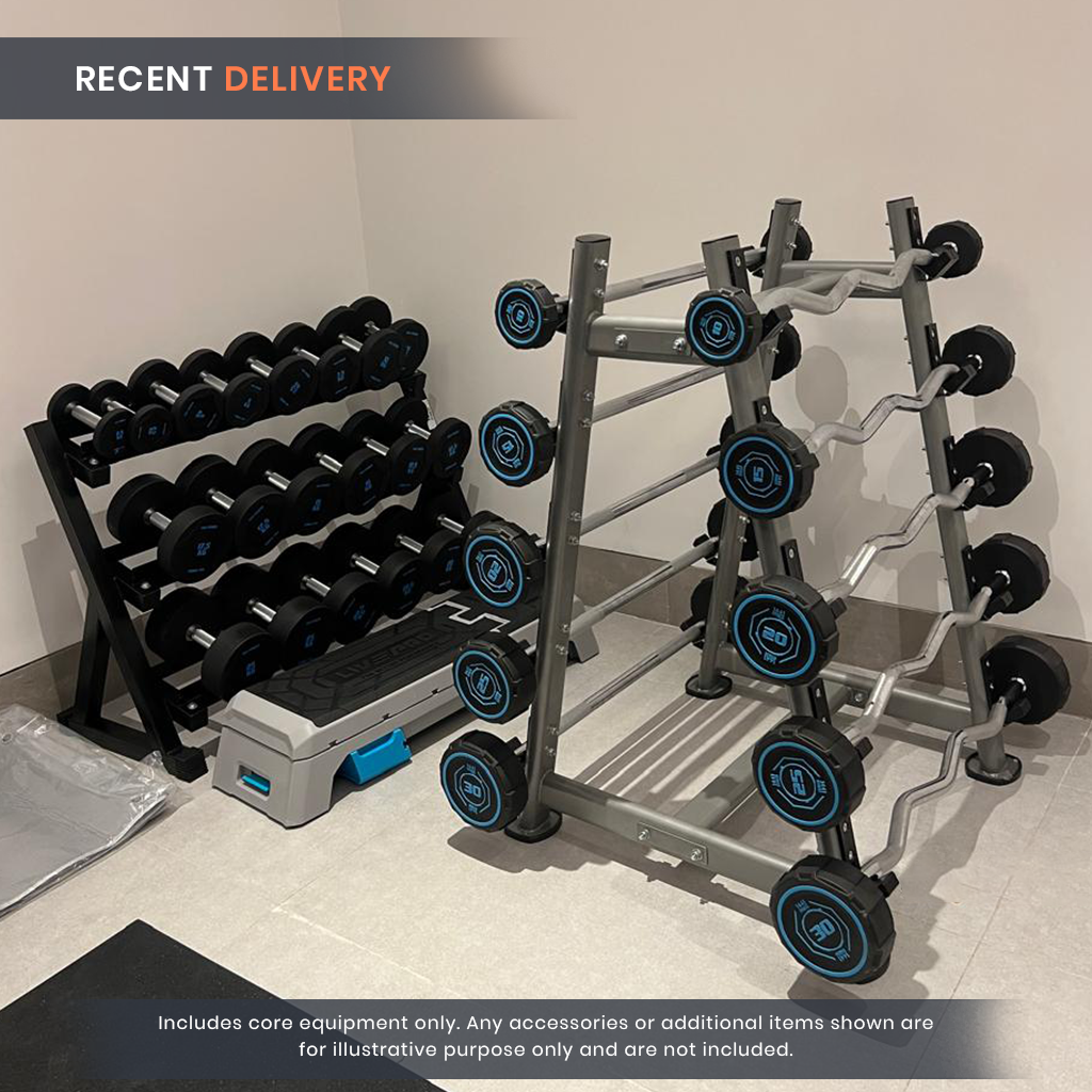 Fixed Straight & Curl PU Barbell Set with Rack - 10 kg to 30 kg - Bundle Offer