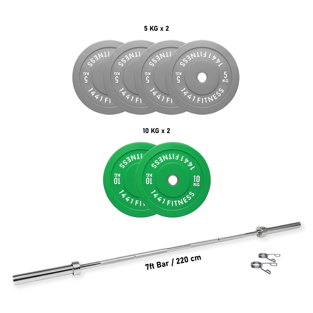 7 Ft Olympic Barbell and Color Bumper Plates Set - 60 KG Set | 1441 Fitness