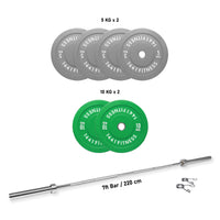 Thumbnail for 7 Ft Olympic Barbell and Color Bumper Plates Set - 60 KG Set | 1441 Fitness