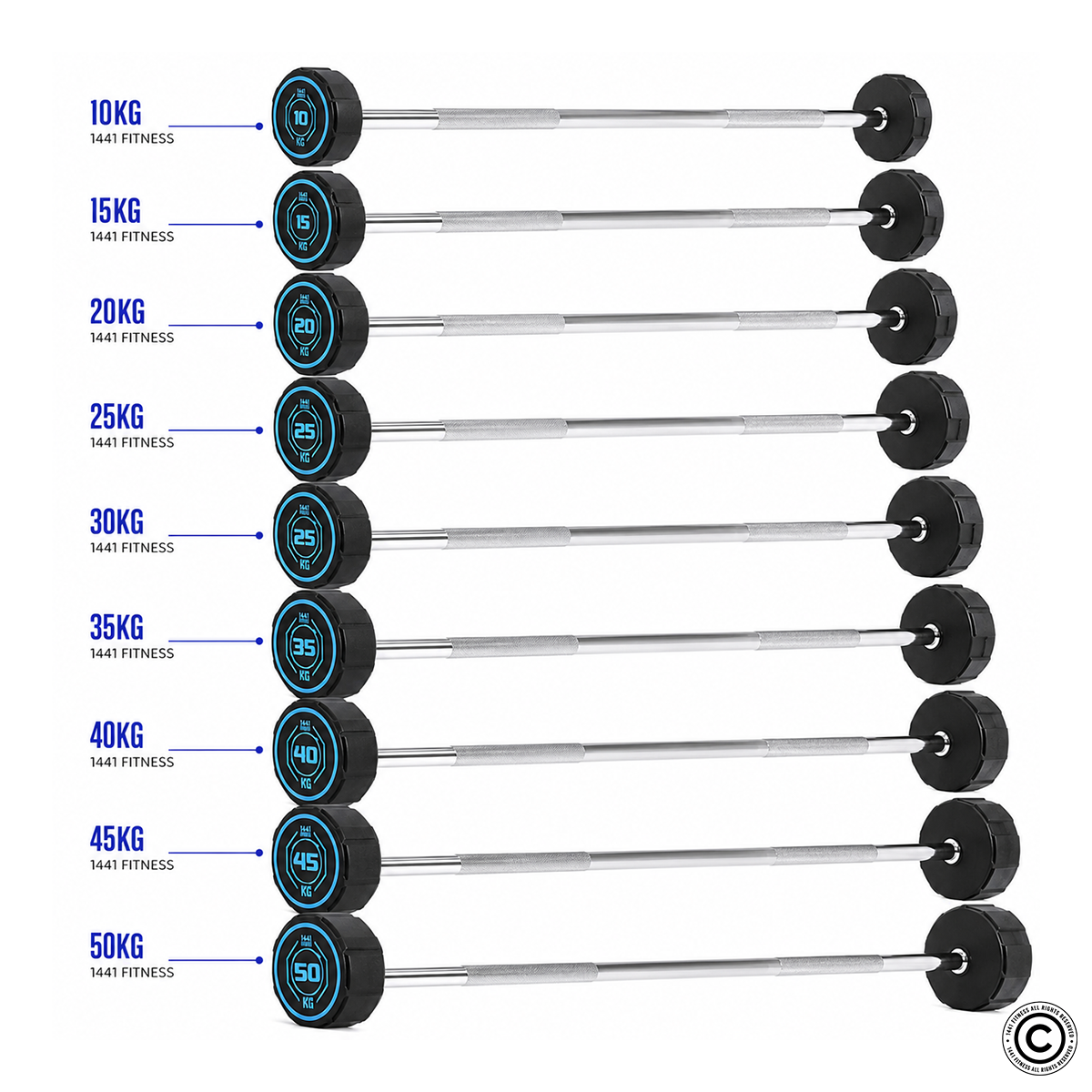 Fixed Weight Straight PU Barbell - 10 kg to 50 kg