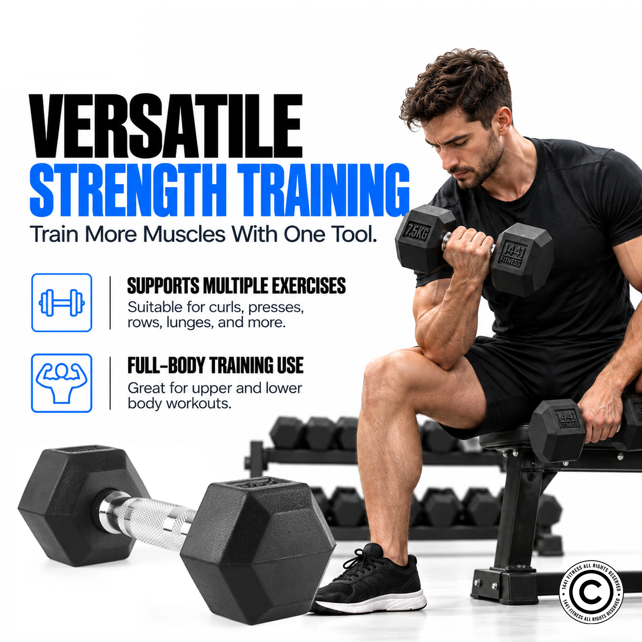 Rubber Hex Dumbbells - 2.5 Kg - 50 Kg (Sold as Pair)