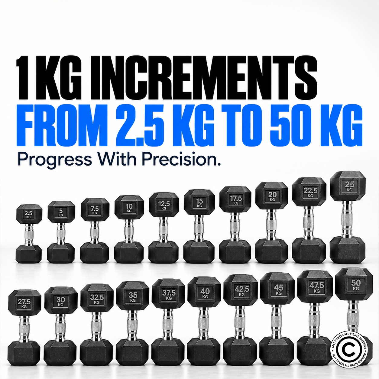 Rubber Hex Dumbbells - 2.5 Kg - 50 Kg (Sold as Pair)
