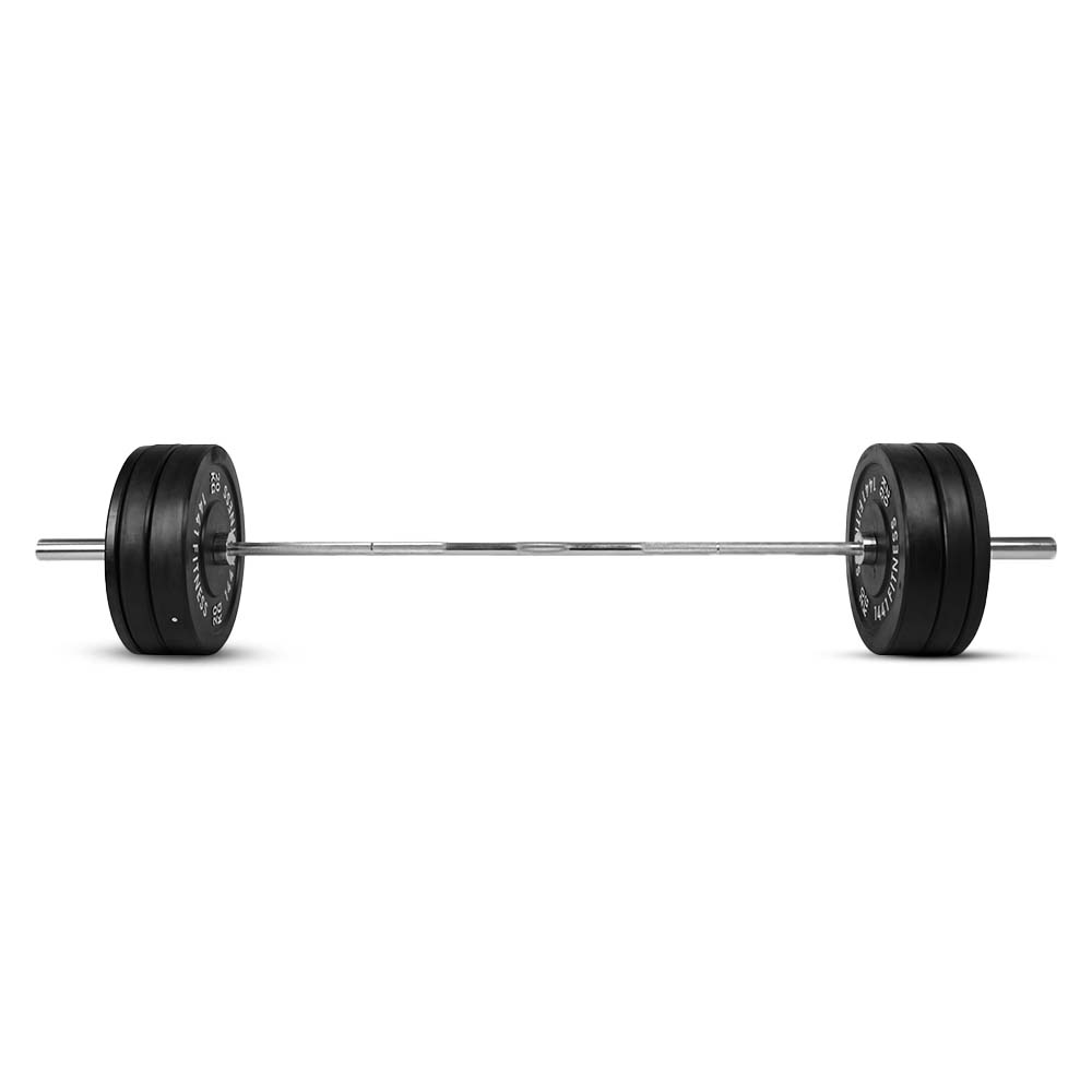 1441 Fitness 7 Ft Olympic Bar with Rubber Bumper Plates - 80 KG Set
