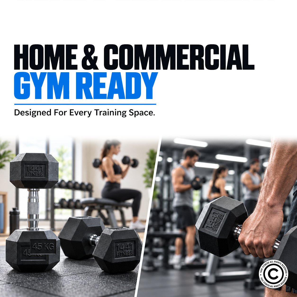1441 Fitness Rubber Hex Dumbbells - 1 Kg to 9 Kg