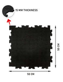1441 Fitness Black Interlock Gym Flooring 50 cm x 50 cm - 15 mm Thickness