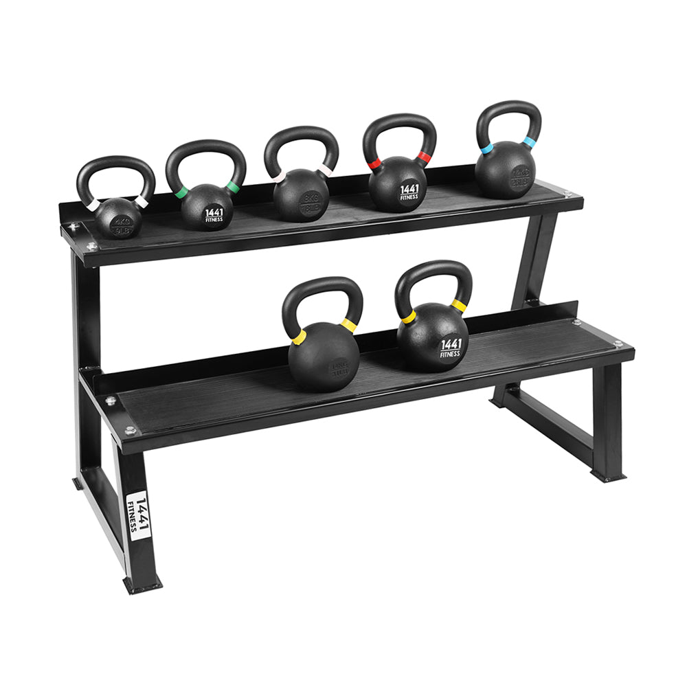 1441 Fitness Powder Coated Kettlebell - 4 Kg to 16 Kg - (7 Pcs Set) With 2 Tier Rack