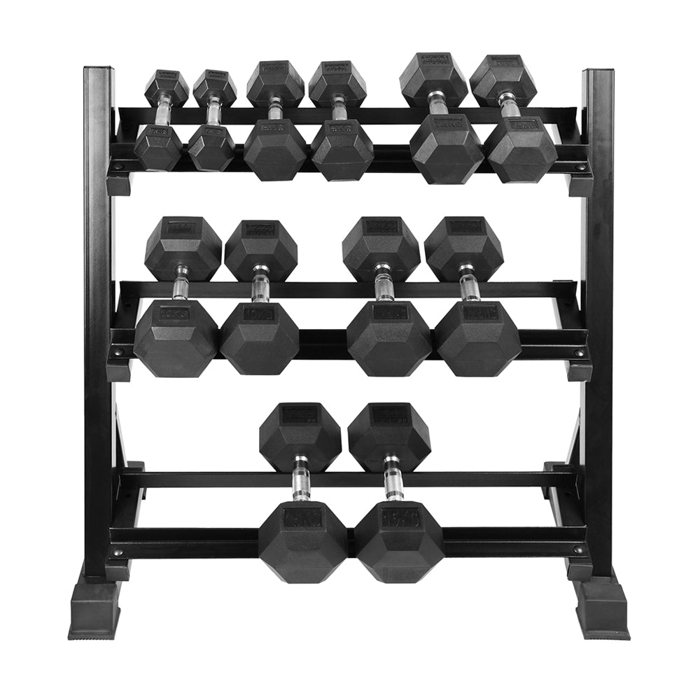 Hex Dumbbell Set 2.5 Kg To 15 KG (6 Pairs) With 3 Tier Dumbbell Rack