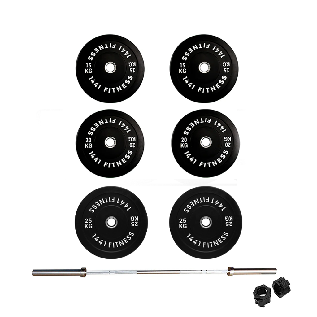 Black Bumper Plates with 7 Ft Olympic Bar - 140 Kg Set - Bundle Offer