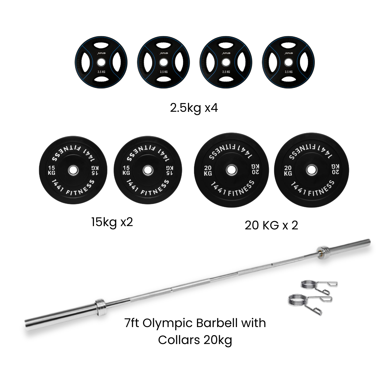 Black Bumper Plates with 7 Ft Olympic Bar - 100 Kg Set - Bundle Offer