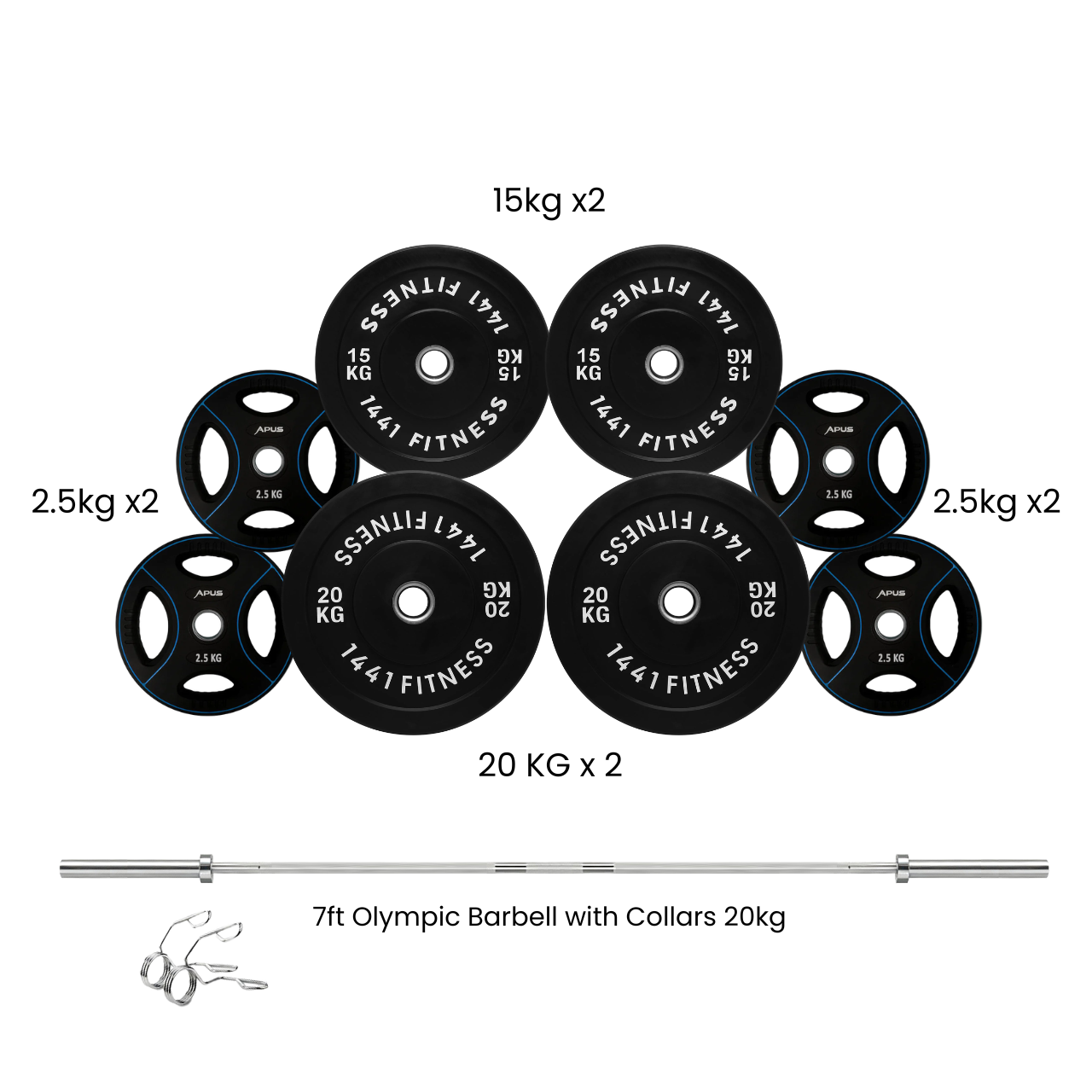 Black Bumper Plates with 7 Ft Olympic Bar - 100 Kg Set - Bundle Offer