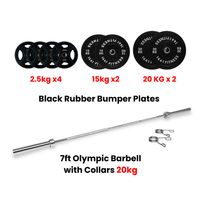 Thumbnail for Black Bumper Plates with 7 Ft Olympic Bar - 100 Kg Set - Bundle Offer