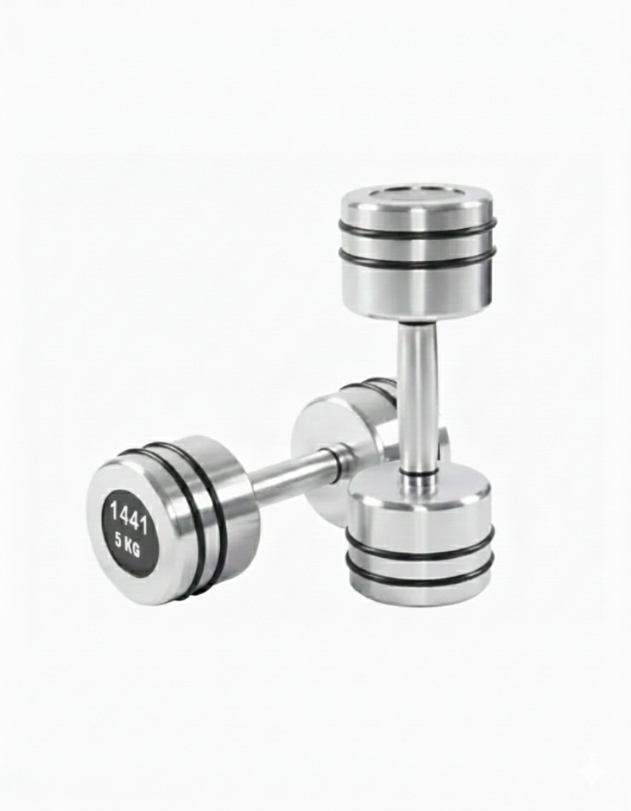 1441 Fitness Chrome Dumbbells Set 1 Kg to 10 Kg with Vertical Rack - Bundle Offer - 5KG