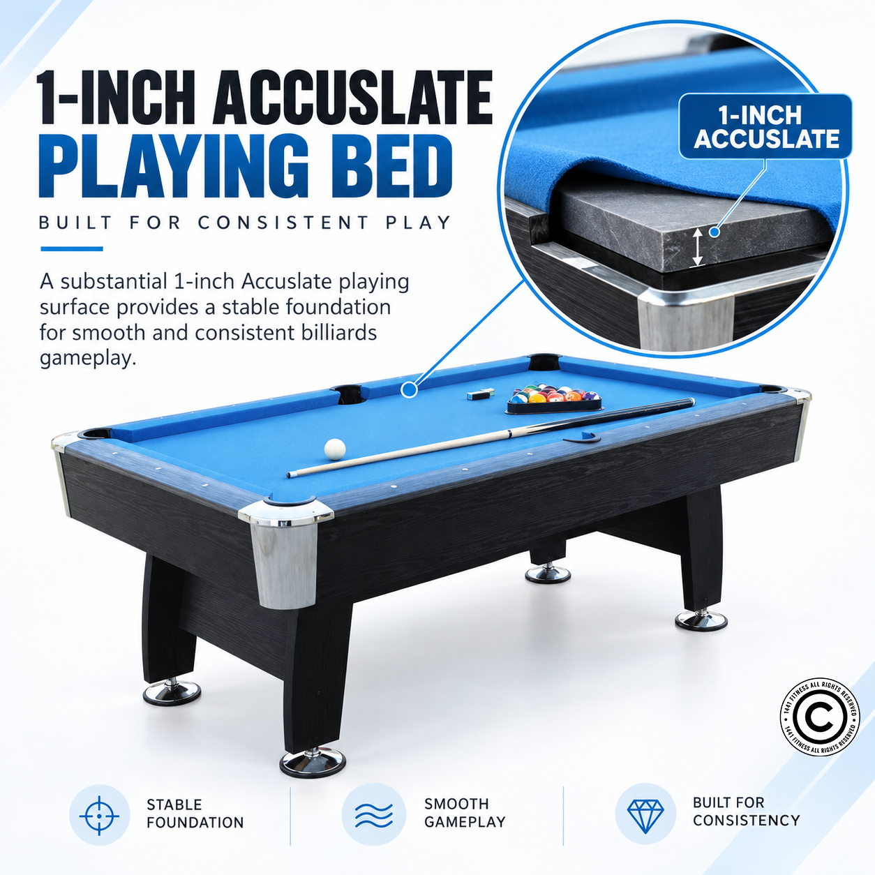 Milano Italy 8FT Billiard Table with Accuslate Playing Surface ES-BT181A58
