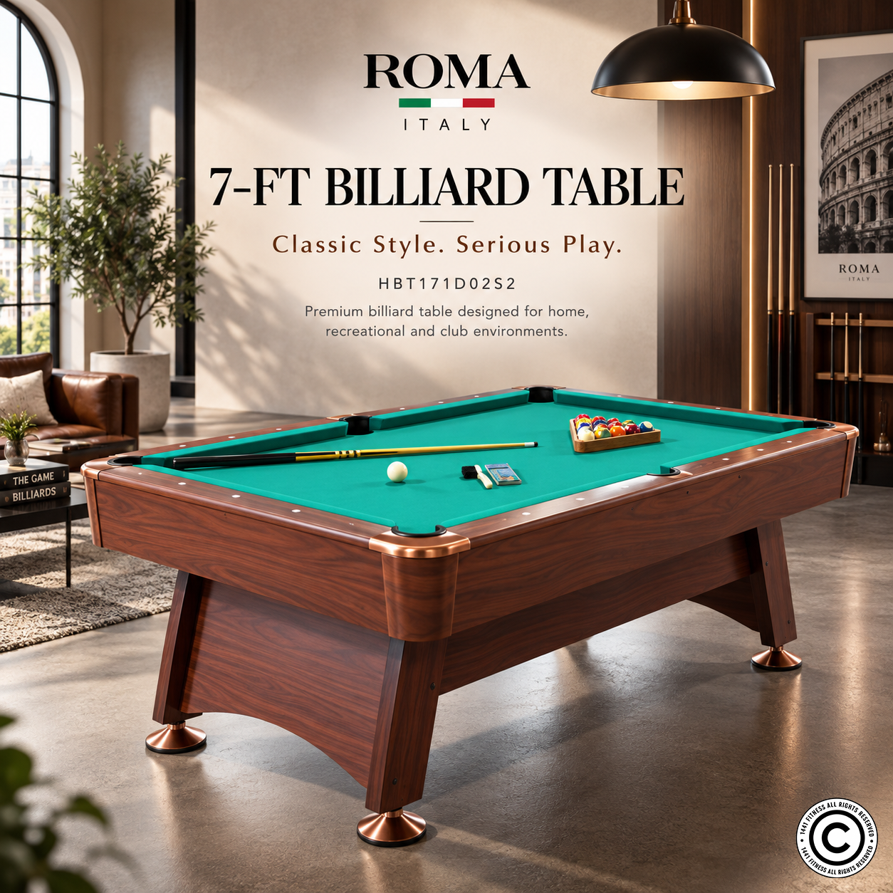Roma Italy 8FT Non-KD Billiard Table with Accuslate Surface HBT181D02S2