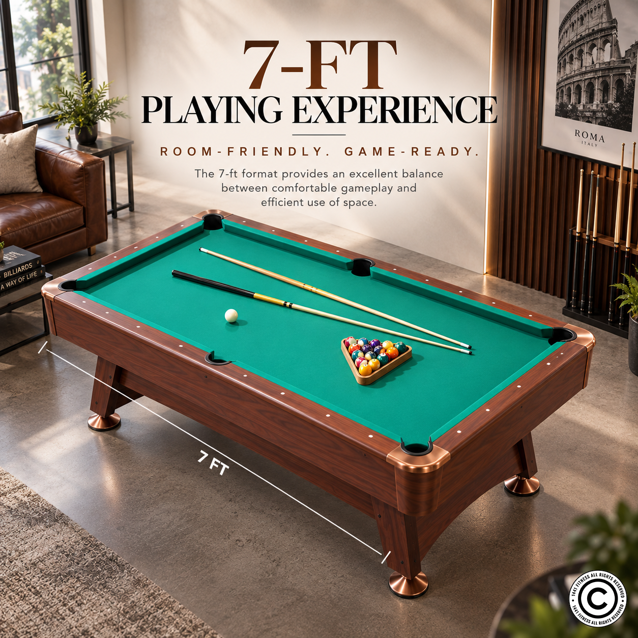 Roma Italy 8FT Non-KD Billiard Table with Accuslate Surface HBT181D02S2
