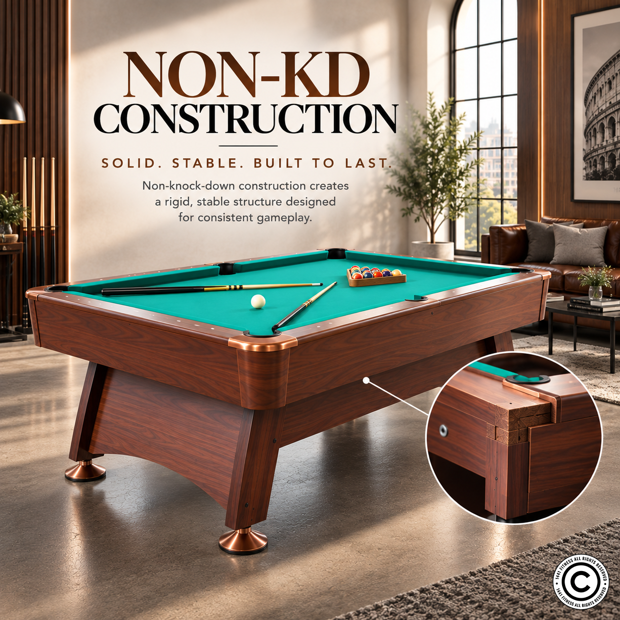 Roma Italy 8FT Non-KD Billiard Table with Accuslate Surface HBT181D02S2