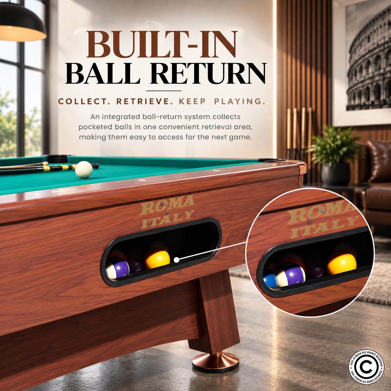 Roma Italy 8FT Non-KD Billiard Table with Accuslate Surface HBT181D02S2