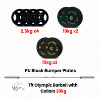 Thumbnail for PU Black Bumper Plates with 7 Ft Bar - 80 Kg Set - Bundle Offer
