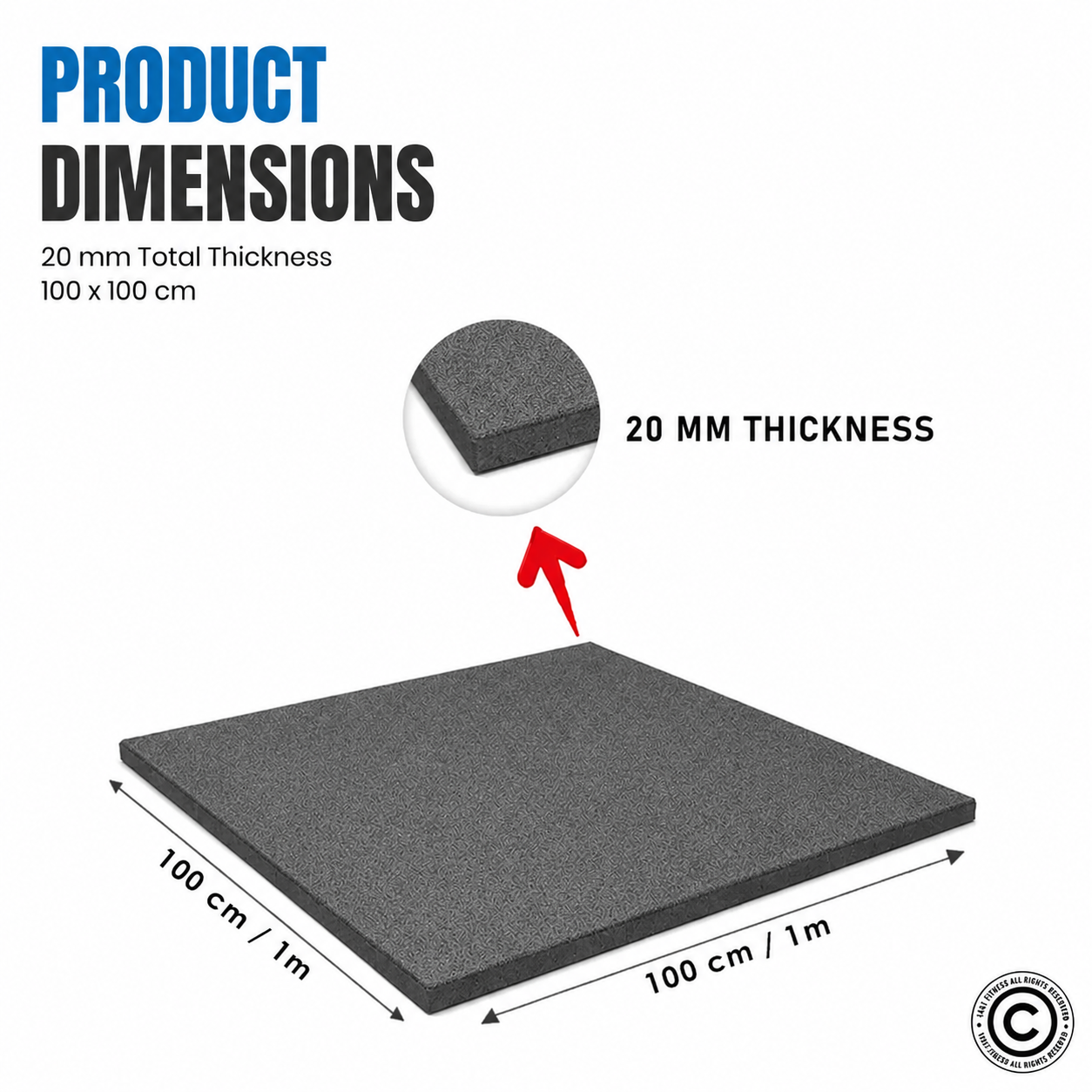 1441 Fitness Heavy-Duty Gym Tile 100 x 100 (cm) - 20 mm Grey