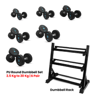 Thumbnail for PU Round Dumbbell 2.5 Kg to 15 Kg Set with 3 Tier Dumbbell Rack