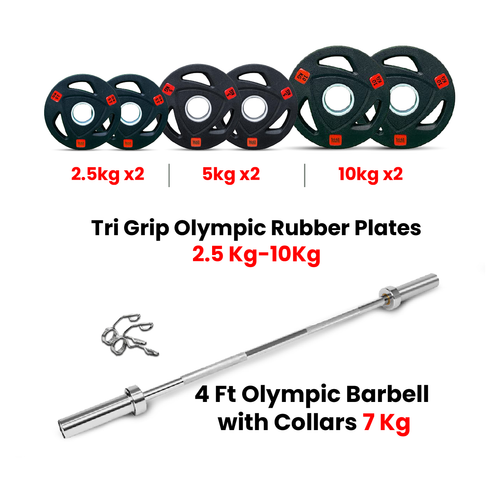 Tri Grip Plates with 4 Ft Olympic Bar - 42 Kg Set - Bundle Offer