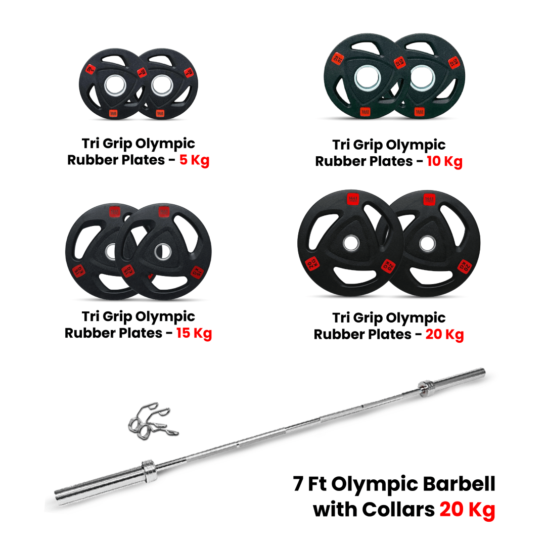Olympic Barbell with Rubber Bumper Plate Set