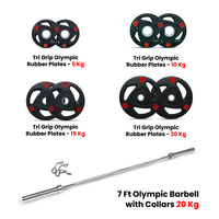Thumbnail for Olympic Barbell with Rubber Bumper Plate Set