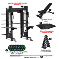 Thumbnail for Monster X Smith Machine with 100 Kg Camouflage Bumper Set, Hex Dumbbells & Bench