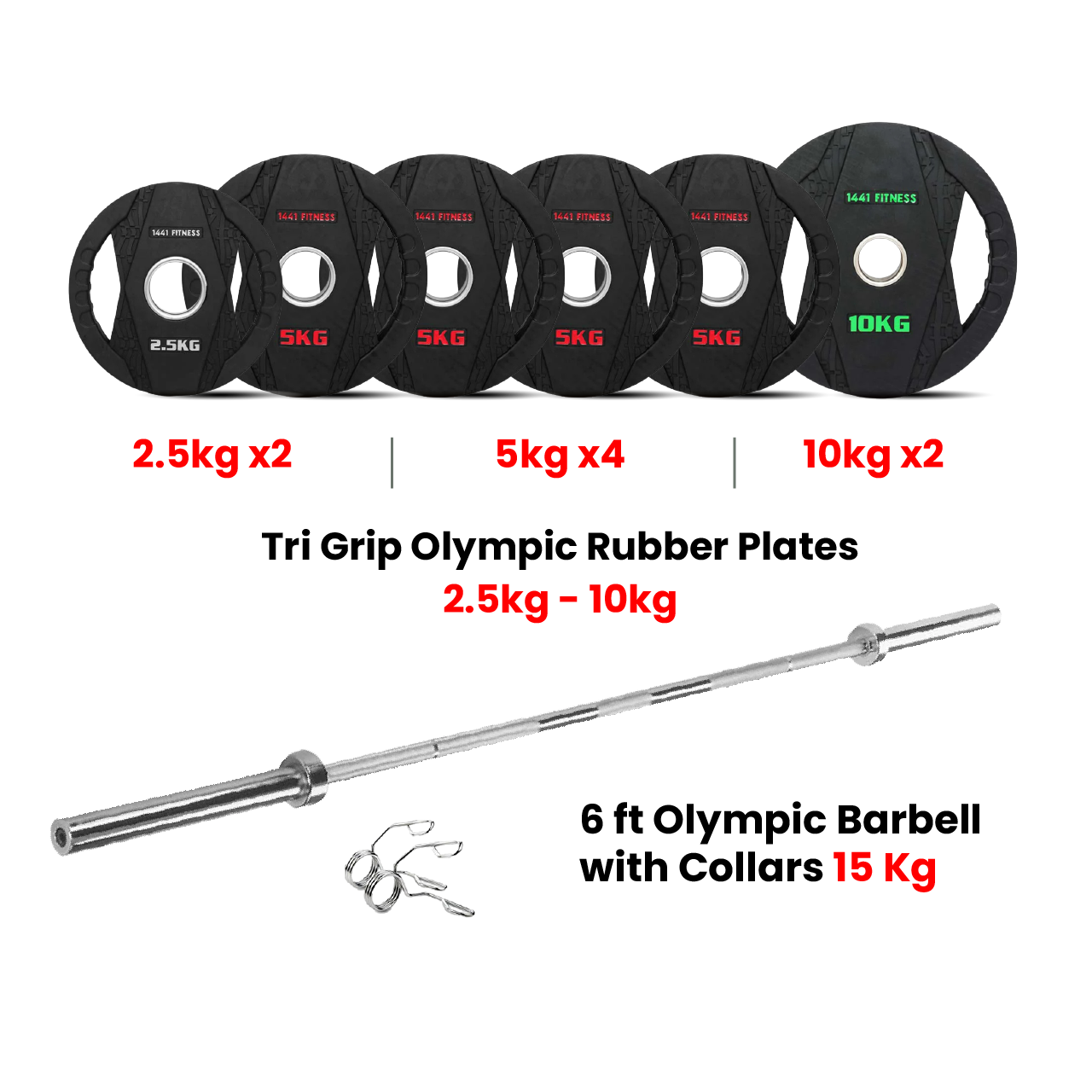 Dual Grip Plates with 6 Ft Olympic Bar - 60 Kg Set
