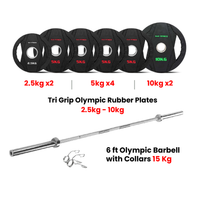 Thumbnail for Dual Grip Plates with 6 Ft Olympic Bar - 60 Kg Set