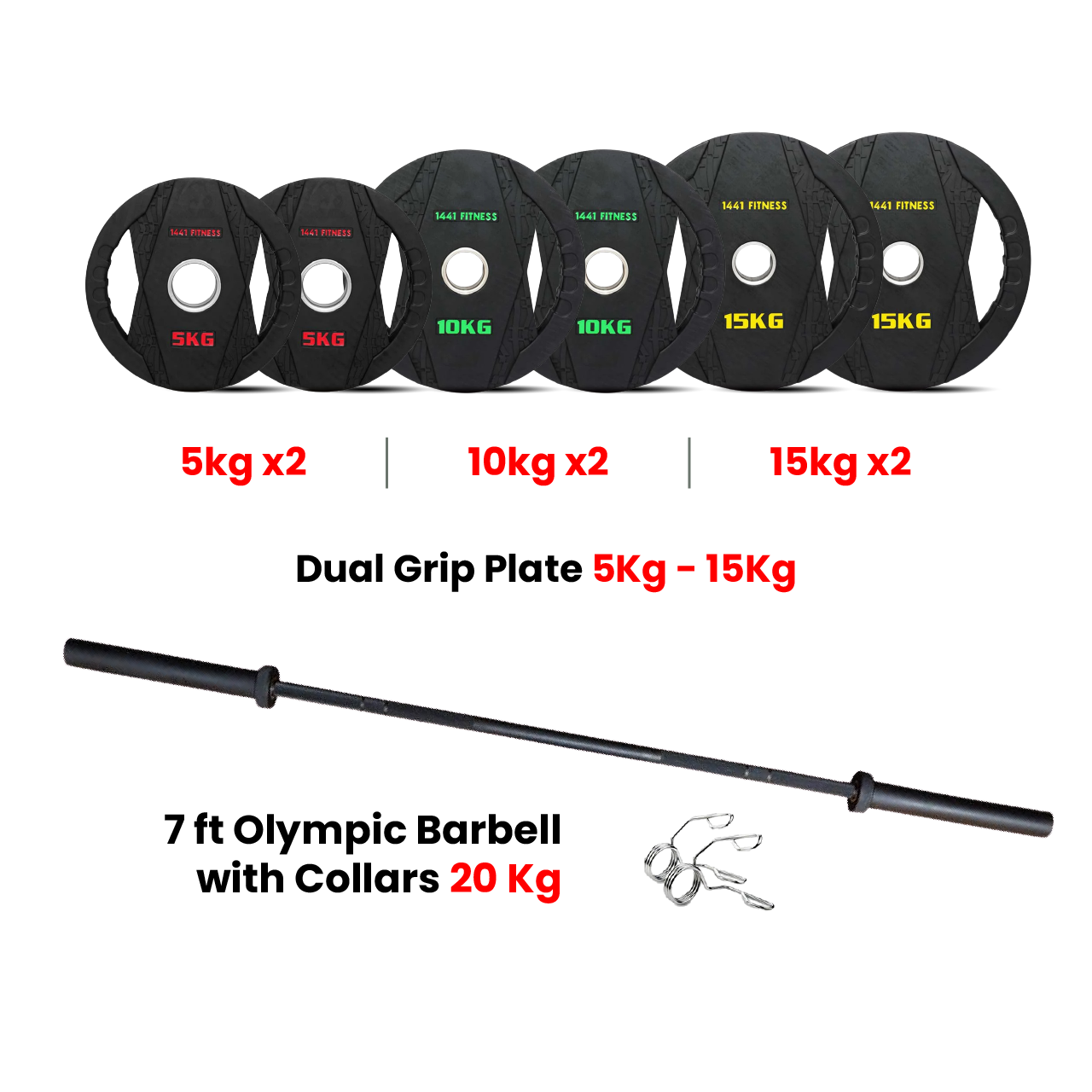 Dual Grip Plates with 7 Ft Olympic Bar - 80 Kg Set