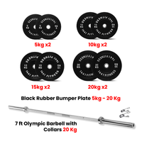 Thumbnail for Black Bumper Plates with 7 Ft Olympic Bar - 120 Kg Set