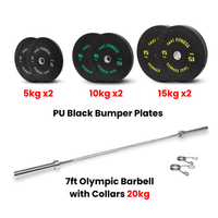Thumbnail for PU Black Bumper Plates with 7 Ft Bar - 80 Kg Set