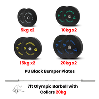 Thumbnail for PU Black Bumper Plates with 7 Ft Bar - 120 Kg Set
