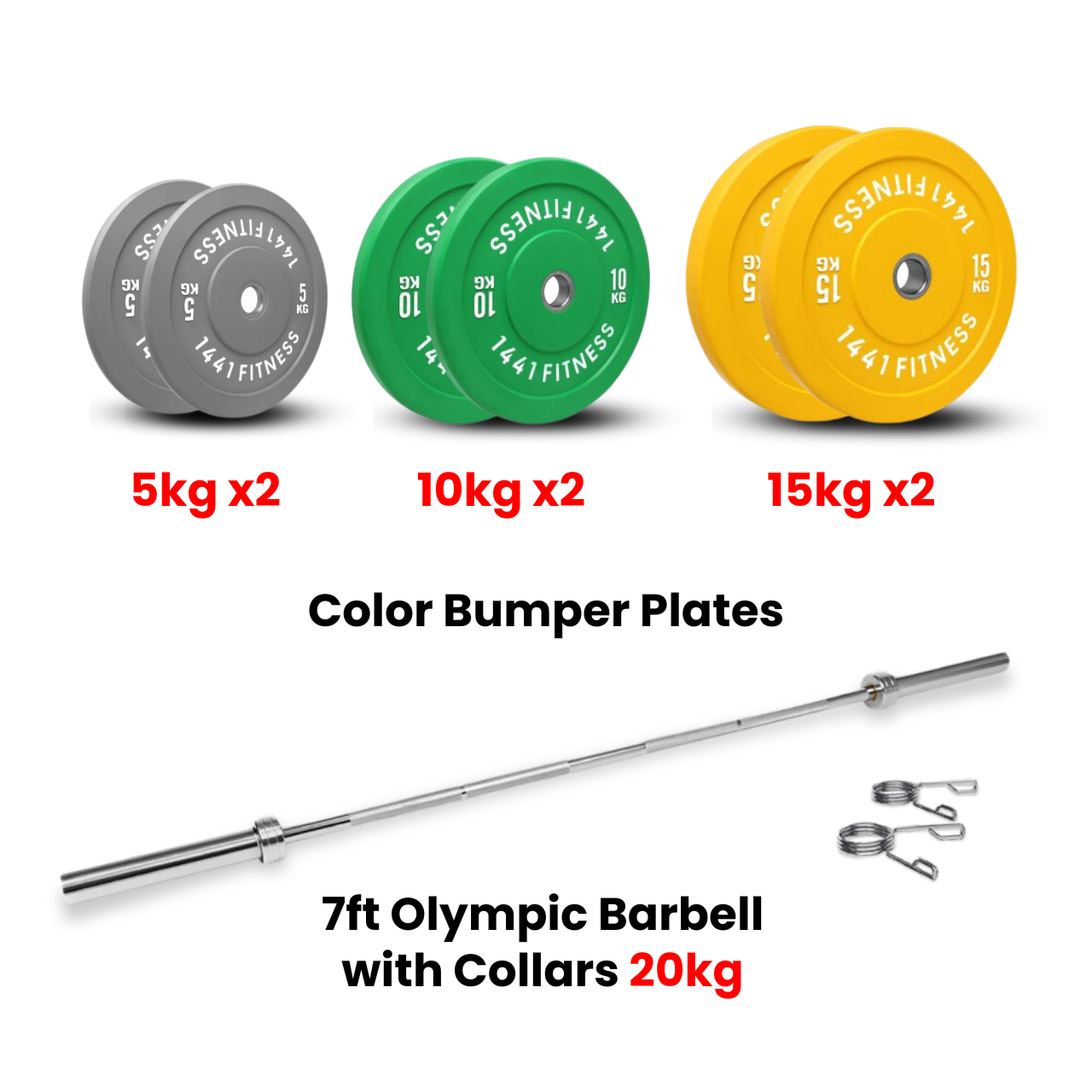Premium Color Bumper Plates with 7 Ft Olympic Bar - 80 Kg Set (Bundle)