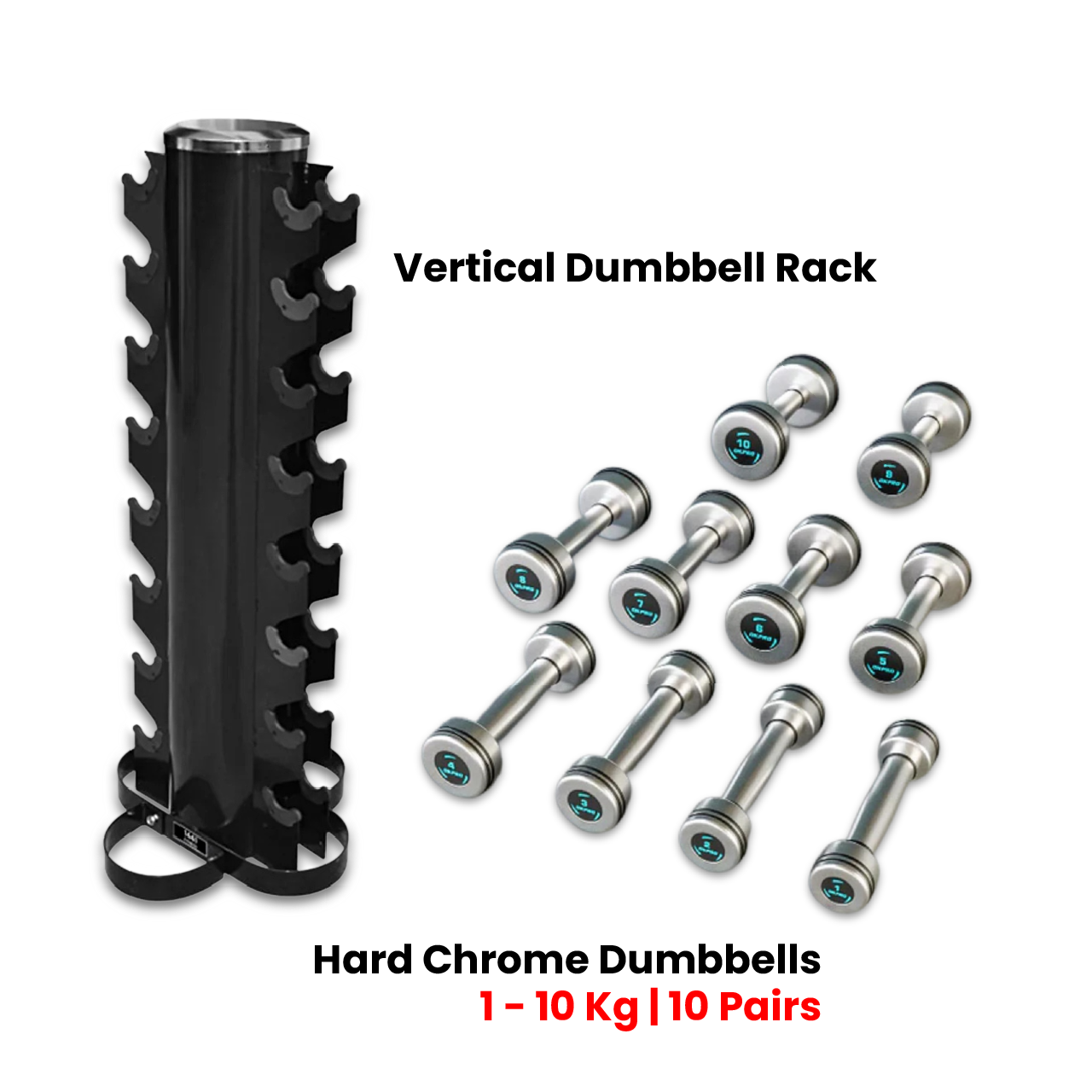 1441 Fitness Hard Chrome Dumbbells Set with Pillar Rack - 1 Kg to 10 Kg
