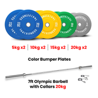 Thumbnail for Premium Color Bumper Plates with 7 Ft Olympic Bar - 120 Kg Set