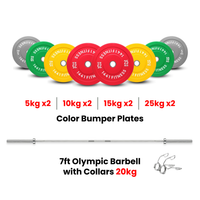 Thumbnail for Premium Color Bumper Plates with 7 Ft Olympic Bar - 130 Kg Set