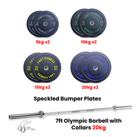 Thumbnail for Speckle Bumper Pates with 7 ft Olympic Bar - 120 Kg Set