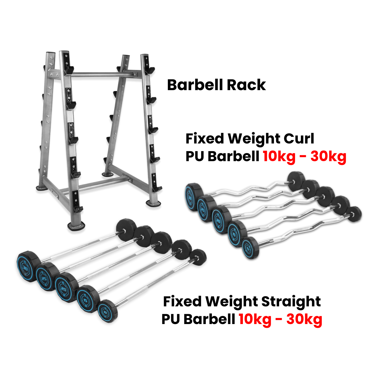 Fixed Straight & Curl Barbell Weight Set with Rack