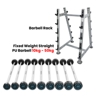 Thumbnail for Fixed Straight PU Barbell Set with Rack - 10 Kg to 50 Kg