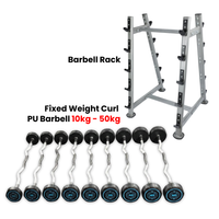 Thumbnail for Fixed Weight Curl PU Barbell Set with Rack - 10 Kg to 50 Kg