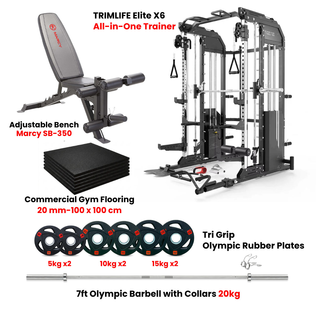 TRIMLIFE X6 Elite Combo with Bench, Plate Set & Mats – Bundle Offer