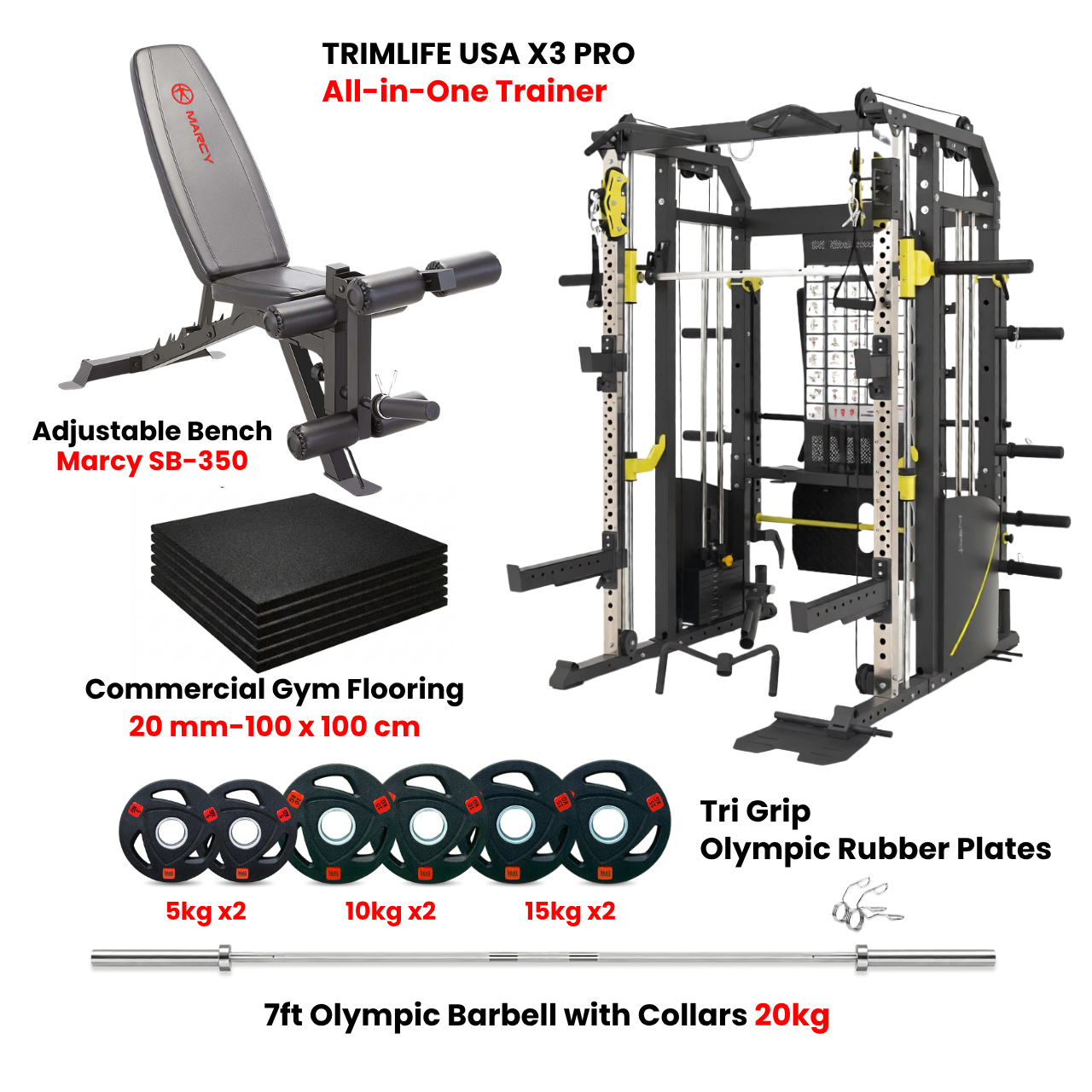 TRIMLIFE X3 PRO Combo with Bench, Plate Set & Mats – Bundle Offer
