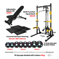 Thumbnail for Squat Rack MDL66 with Rubber Flooring + 65 Kg Tri Grip Plates with Adjustable Bench A8007