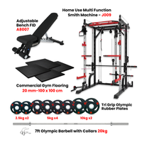 Thumbnail for Smith Machine with Functional Trainer J009 with Rubber Flooring + 65 KG Tri Grip + Adjustable Bench A8007