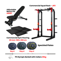 Thumbnail for Half Cage Squat Rack J611 with Flooring and 80 kg Speckle Bumper Plates with Adjustable Bench A8007 (Bundle)